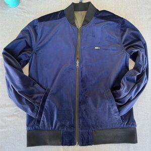 G by Guess velvet/velour Blue Bomber Jacket reversible measurements in file warm